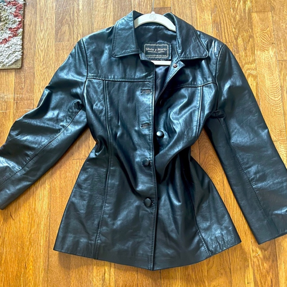 Silvia y Mario genuine leather oversized blazer